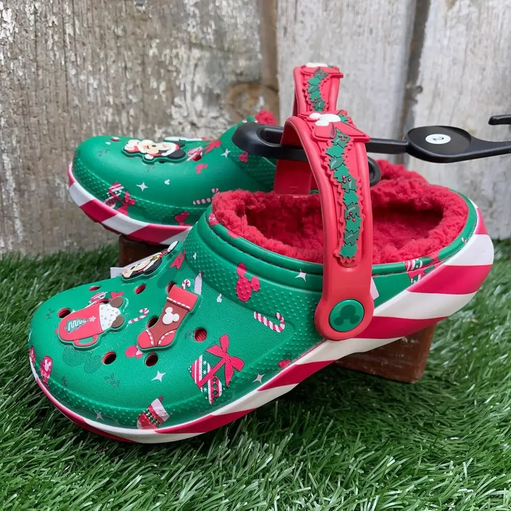 CROCS Mickey Mouse Christmas Holiday Lined Youth Clogs J2